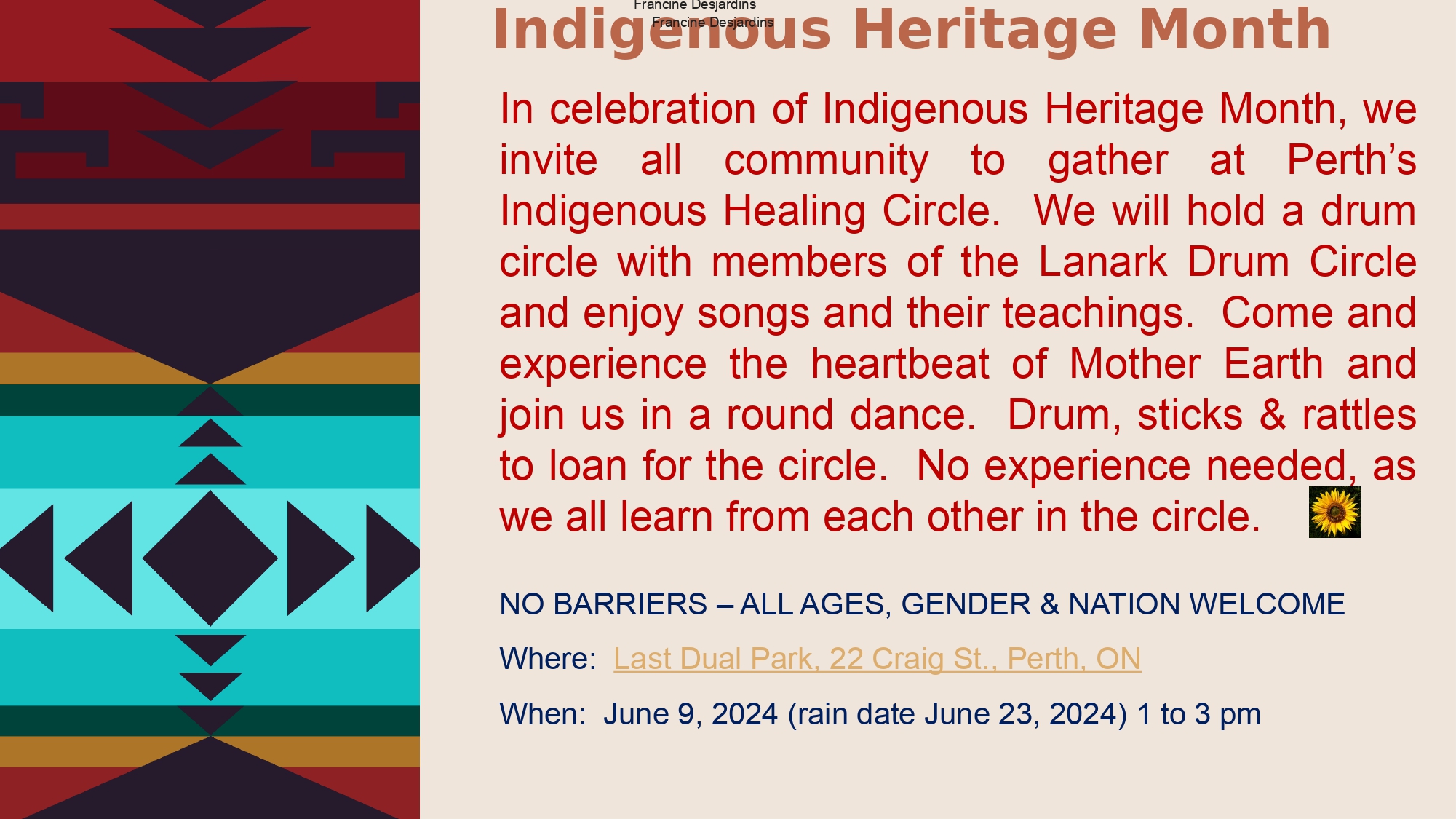 Indigenous Heritage Month invite_page-0001 Lanark Drum circle for Indigenous Heritage Month poster